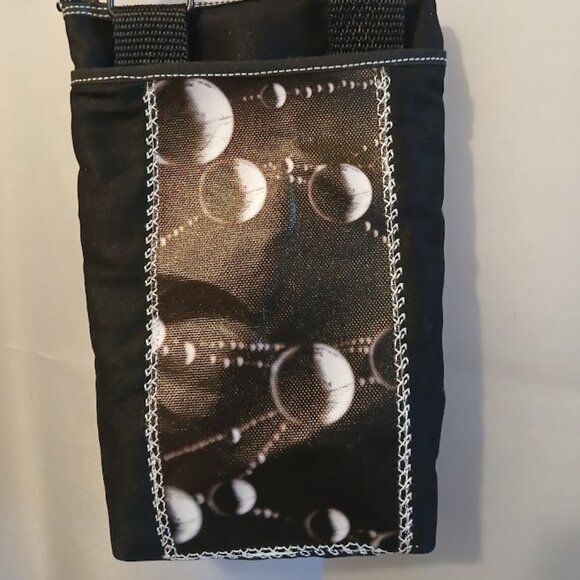 New Mini Travel Sling pack Crossbody Photo Canvas Water droplet Web Black denim - Picture 3 of 10